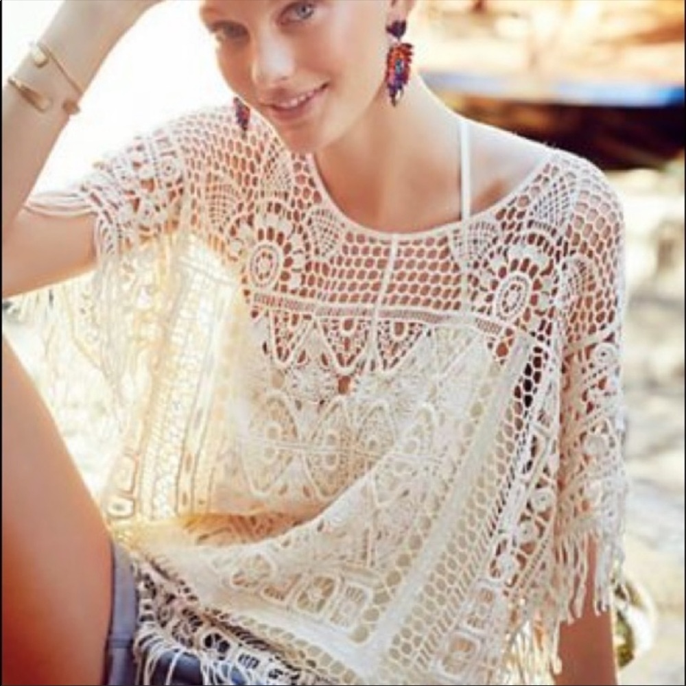 Angel of the North‎ Crochet Top Blouse Fringes Anthropologie